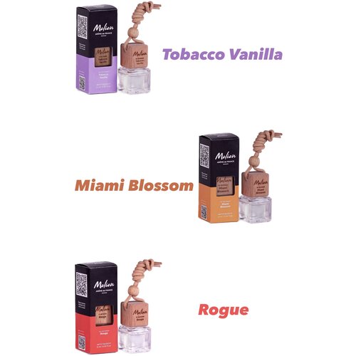 Melien, Набор №3 из 3 ароматов для автомобиля и дома Tobacco Vanilla, Miami Blossom и Rouge.