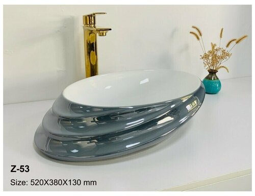 Раковина накладная Zandini на столешницу для ванной комнаты без перелива овальная керамическая