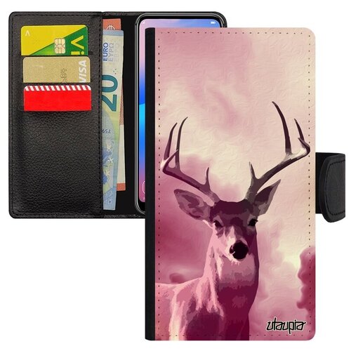фото Противоударный чехол книжка на мобильный // xiaomi mi 8 // "олень" олененок дичь, utaupia, розовый