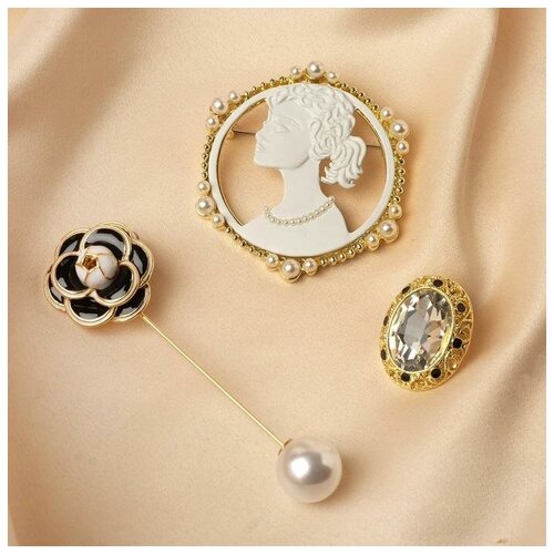 фото Броши (набор 3шт) "кокетка". цвет белый в золоте 5433382 сима-ленд