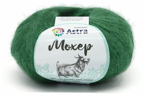 Пряжа для вязания Astra Premium Мохер (Mohair) 25гр 190м (+/-5%) (50% кид мохер, 50% акрил) (29 зеленый), 4 мотка