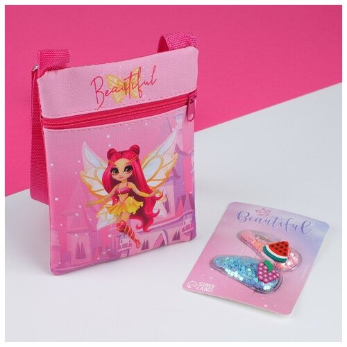Набор для девочки Маленькая волшебница сумка и заколки для волос цвет розовый 556₽