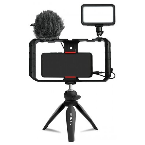 Synco Vlogger Kit 1 - Набор для влогеров, микрофон, кабель для телефона/камеры, ветрозащита, шокмаунт, подсветка, стойка, рамка для смартфона