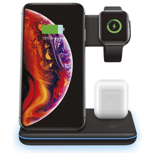 Беспроводное зарядное устройство для телефонов iPhone / Samsung / часов Apple Watch / Зарядкой для наушников AirPods и AirPods Pro / 3 в 1 с Быстрой зарядкой 15W / Док-станция, Матовая черная