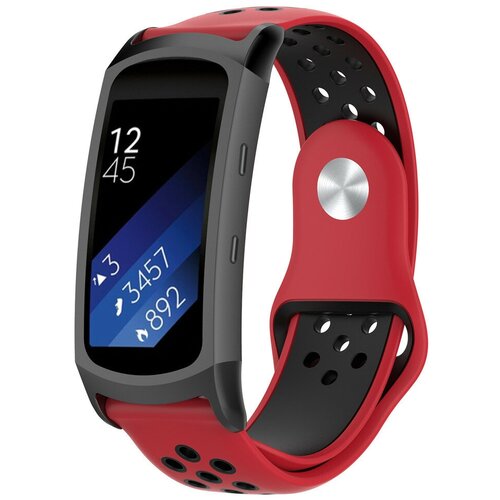 Силиконовый водостойкий сменный ремешок MyPads для фитнес-браслета Samsung Gear Fit 2 R360 со стильным дизайном и дырками для вентиляции спортивный черно-красный