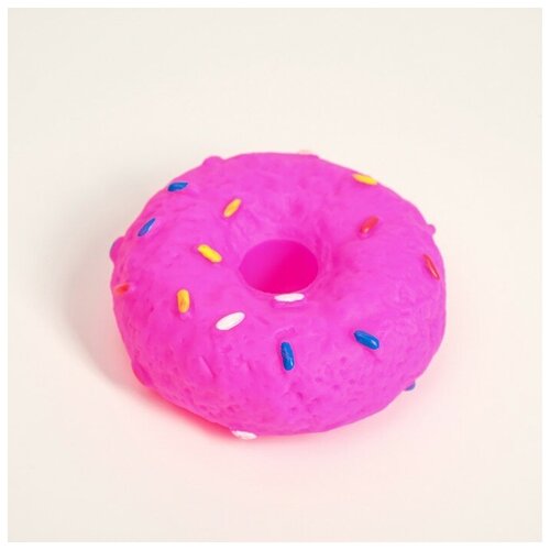 игрушка пищащая мышь для собак 9 см розовая Игрушка пищащая Пончик для собак, 8,5 см, розовая