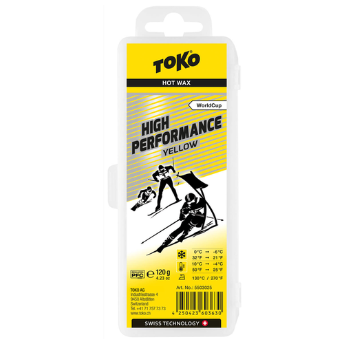 Парафин высокофтористый TOKO High Performance yellow (0°С -6°С) 120 г. парафин углеводородный toko performance blue 9°с 30°с 40 г