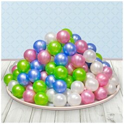 Шарики для сухого бассейна «Перламутровые», диаметр шара 7,5 см, набор 50 штук, цвет розовый, голубой, белый, зелёный