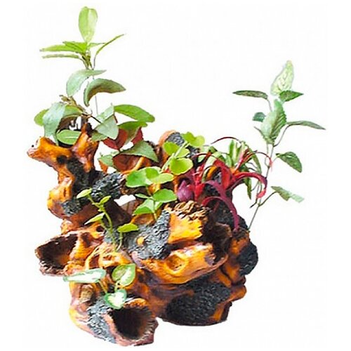 Декорация Коряга с растениями U-284 KW для аквариума 27,5 х 24 х 24,5 см (1 шт)