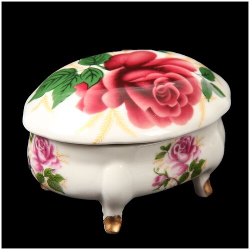 Изящная керамическая шкатулка на ножках для украшений Роза