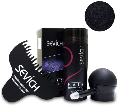 SEVICH Загуститель волос Набор: Hair Building Fibers + насадка, расчёска, black, 25 г