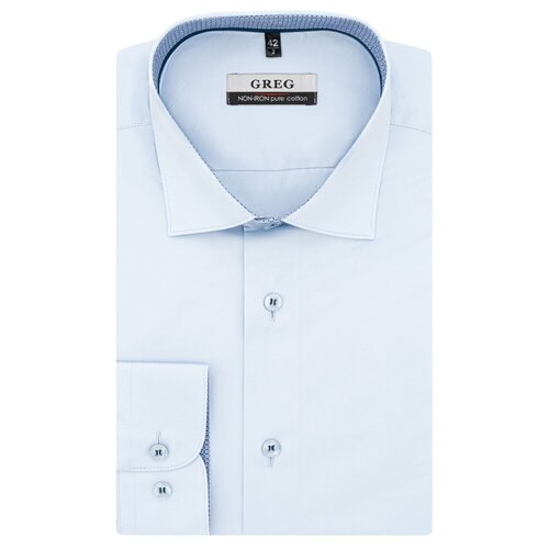 фото Рубашка мужская длинный рукав greg 210/131/076/z/1p_gb, полуприталенный силуэт / regular fit, цвет голубой, рост 174-184, размер ворота 38