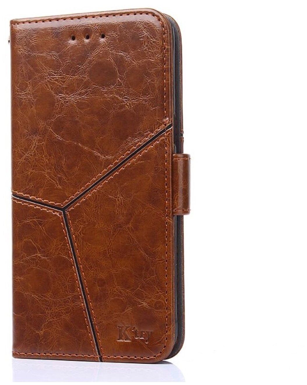 Чехол-книжка Чехол. ру для Nokia 7 прошитый по контуру с необычным геометрическим швом коричневый