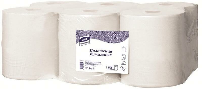 Бумажные полотенца для диспенсеров Luscan Professional 2-слойные 6 рулонов по 150 метров (арт.601115)