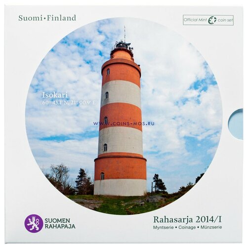 Финляндия "Маяк Исокаре" Официальный набор из 8 евро-монет+ жетон 2014 г. в красочном буклете