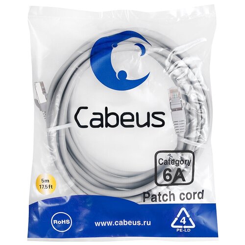 udilishe teleskopicheskoe zhibo magma 5m test 5 25 gr s kolc Патч-корд Cabeus PC-SSTP-RJ45-Cat.6a-5m-LSZH (S/FTP, CAT.6A, LSZH, 5 м, серый) (7905c)