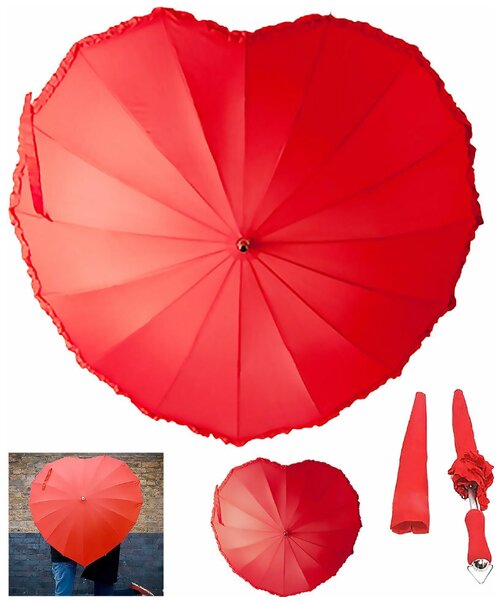 Зонт-трость ЗОНТ, механика, купол 100 см., 16 спиц, для женщин, красный