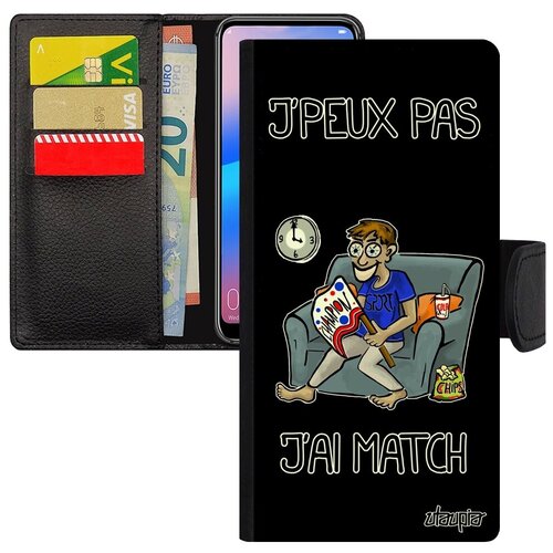 фото Защитный чехол-книжка на телефон // xiaomi redmi 6a // "не могу - у меня матч!" принт прикольный, utaupia, черный