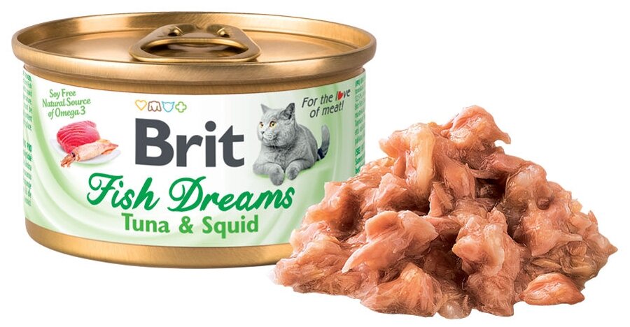 корм для кошек Brit Fish Dreams, с тунцом, с кальмаром 2 шт. х 80 г (кусочки в соусе) - фотография № 3