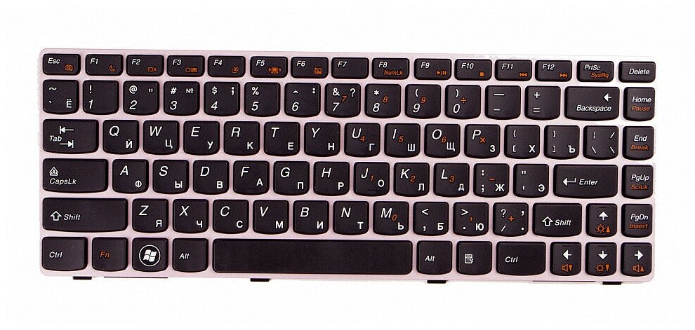 Клавиатура для ноутбука Lenovo IdeaPad Z360 черная с розовой рамкой (model Z360-RU)