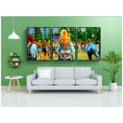 фото Набор модулных постеров для интерьера "фестиваль красок, холи, москва" 60x90 см. в тубусе, без рамки lotsprints