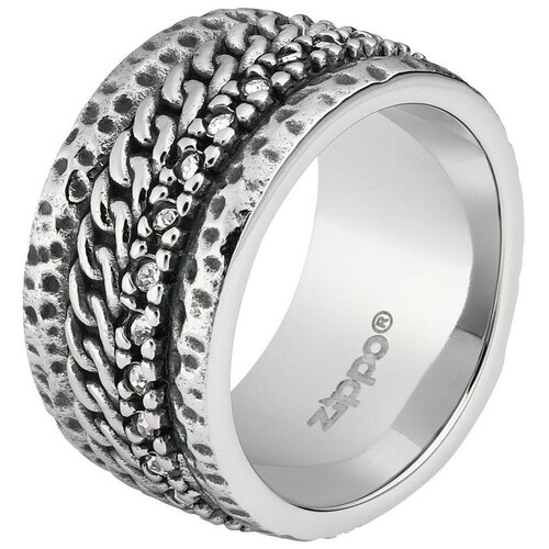 Кольцо ZIPPO, серебристое, с цепочным орнаментом, нержавеющая сталь, диаметр 20,4 мм,