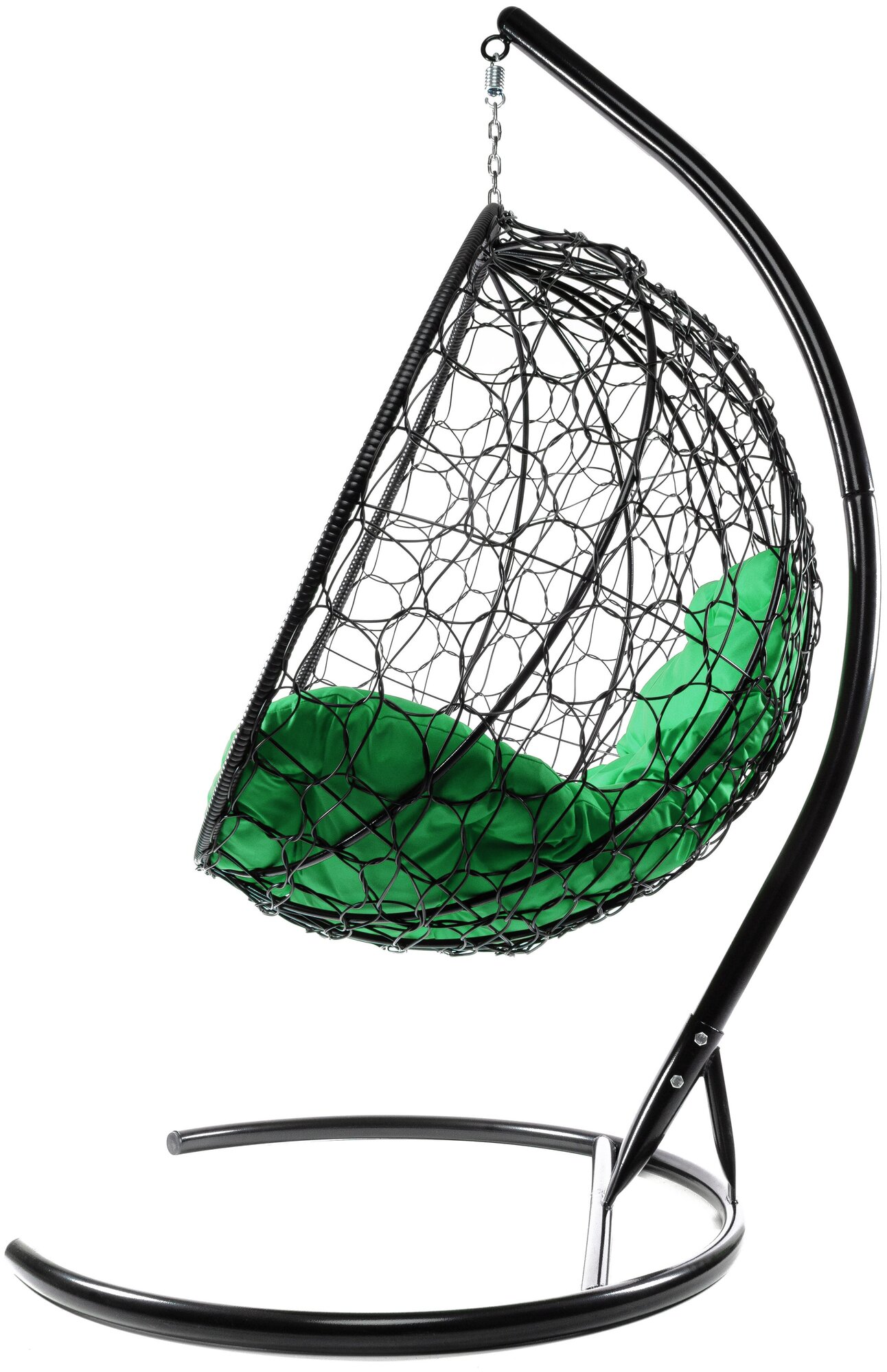 Подвесное кресло M-Group круглый ротанг чёрное, зелёная подушка - фотография № 3
