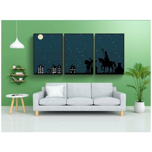 фото Набор модулных постеров для интерьера "святой николай, черный пит, синт николас" 60x90 см. в тубусе, без рамки lotsprints