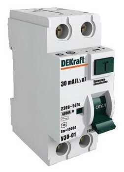 Дифференциальный выключатель нагрузки ВДТ УЗО-03 2 полюса, 40А, Тип AC, 30мА | код. 14056DEK | DEKraft ( 1шт. )