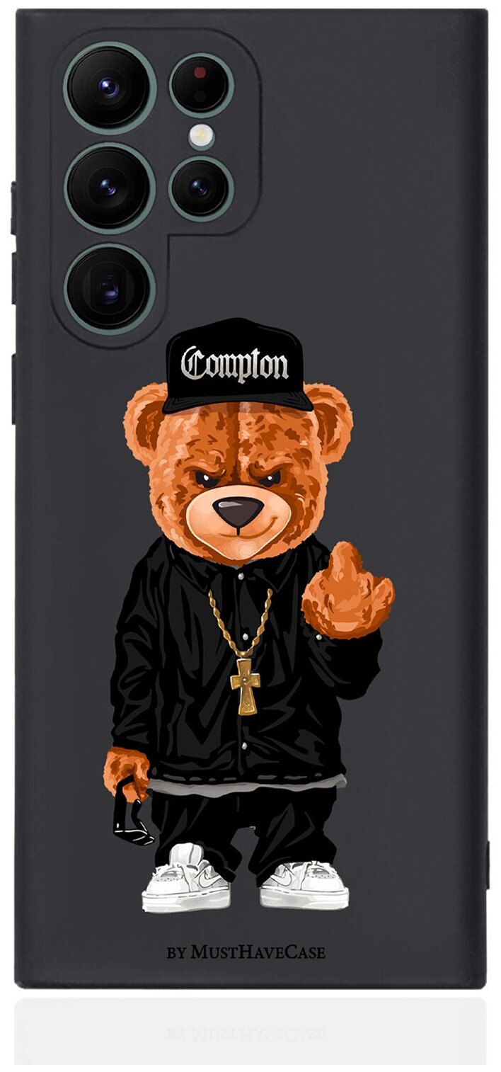 Черный силиконовый чехол для Samsung Galaxy 22 Ultra Мишка Compton