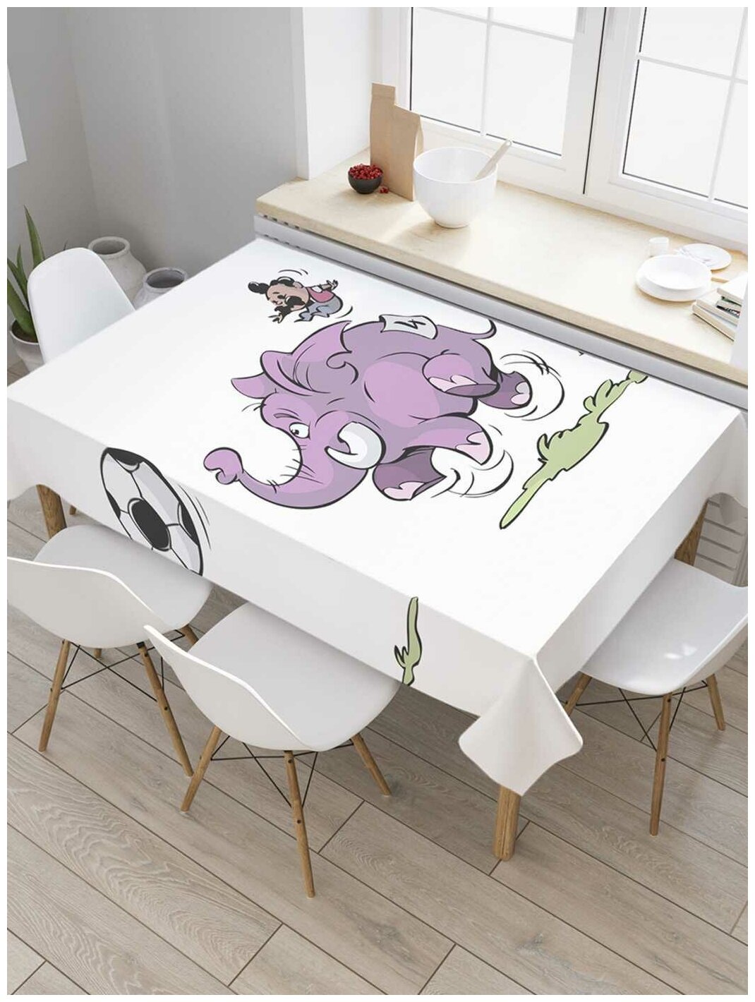 Скатерть прямоугольная JoyArty на кухонный стол "Футбольный слон" из оксфорда, 120x145 см