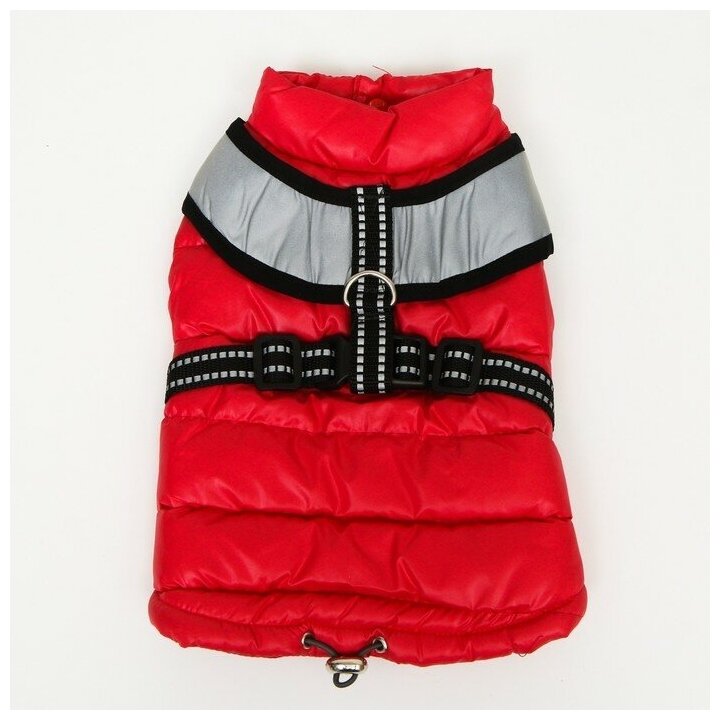 Куртка для собак со светоотражающей шлейкой, размер 10 (ДС 25, ОГ 34, ОШ 24), красная - фотография № 9