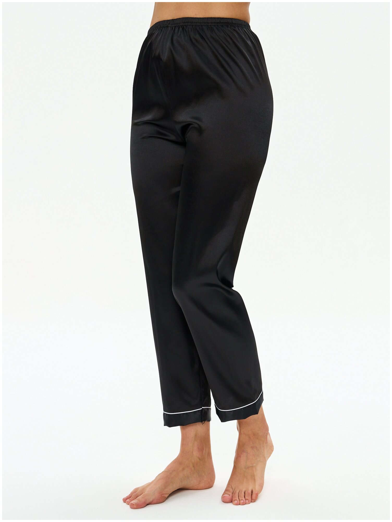 Пижама женская с брюками и рубашкой для сна, шелковая , атласная , домашняя одежда черная 44/ L размер - фотография № 15
