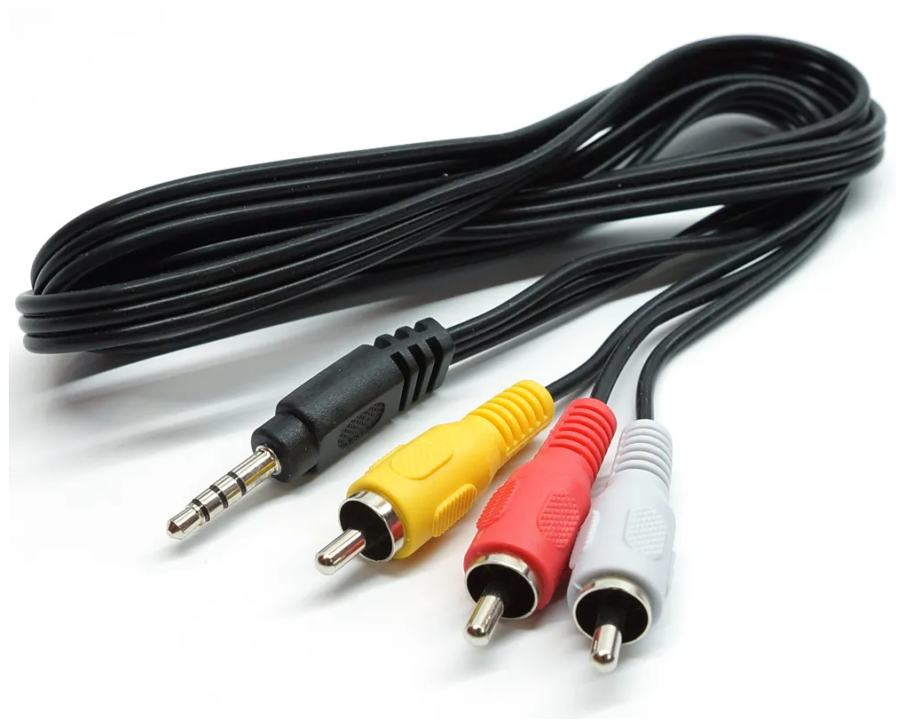 Аудио-видео шнур JACK 3.5mm 4 контакта на 3 RCA (тюльпаны) 1.5 метра для цифровых приставок