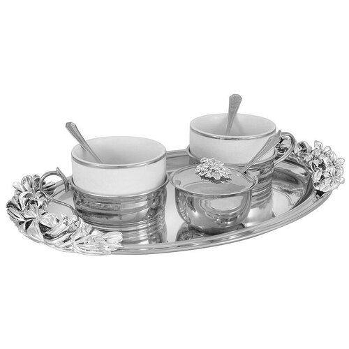 фото Чайный набор на 2 персоны: поднос, 2 чашки, 2 ложки, сахарница с ложкой (гамма)