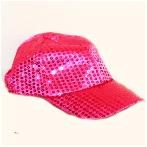 Нарядная яркая бейсболка отделка пойетками цвет малиновый шляпа диско с пойетками арт 1