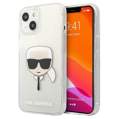 фото Karl lagerfed чехол karl lagerfeld tpu glitters karl's head hard для iphone 13, серебристый