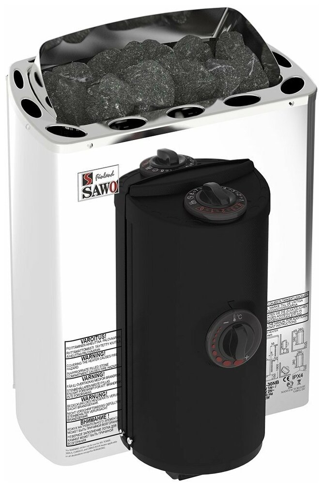 Электрическая печь SAWO Mini X MX-23NB-Z (2,3 кВт, встроенный пульт, внутри оцинковка, снаружи нержавейка) - фотография № 1