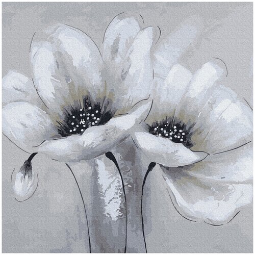 Картина по номерам Белые цветы (16 цветов) 30*30 см, на подрамнике