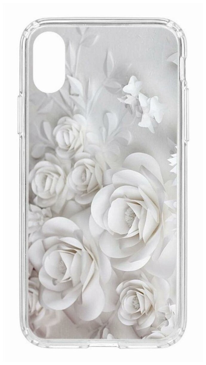 Чехол для iPhone X/XS Kruche Print White roses, противоударная пластиковая накладка с рисунком, защитный силиконовый бампер с принтом и защитой камеры