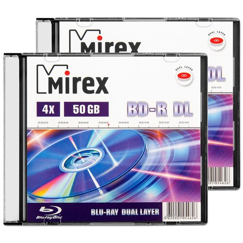 Диск BD-R DL 50 Gb Mirex 4x Slim box, упаковка 2 шт. коробка blu ray box для 4 дисков упаковка 30 шт