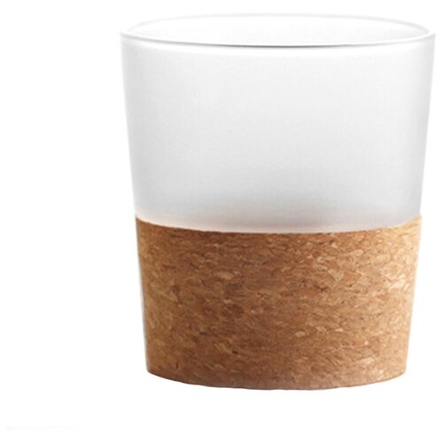 Стеклянный стакан на деревянной корковой подставке, матовое покрытие, цвет корковое дерево