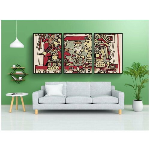 фото Набор модулных постеров для интерьера "ацтекский, персонаж, дизайн" 60x90 см. в тубусе, без рамки lotsprints