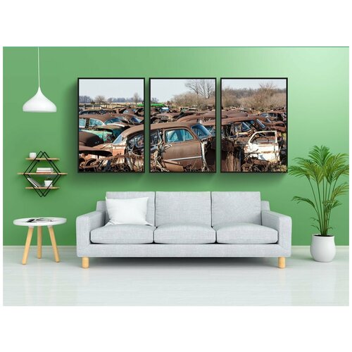 фото Набор модулных постеров для интерьера "ржавчина, ржавый, ржавые автомобили" 60x90 см. в тубусе, без рамки lotsprints