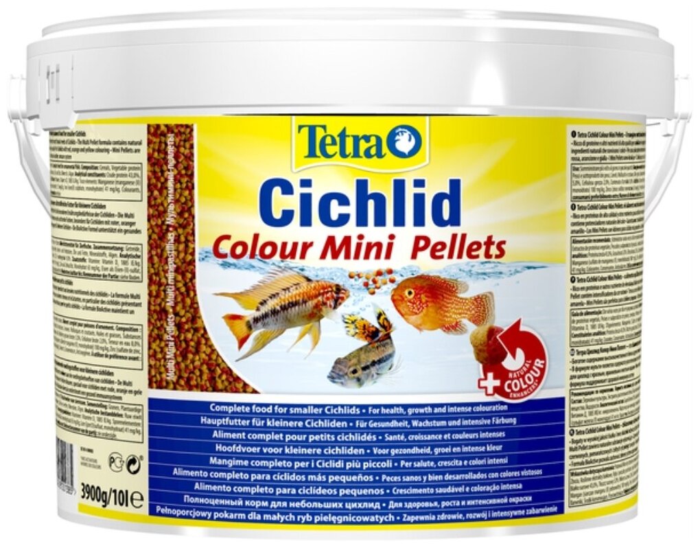 Корм для рыб Tetra (тетра) Cichlid Colour Mini 10л ведро (3,9кг) для цихлид для цвета мини гранулы - 1 ед. товара