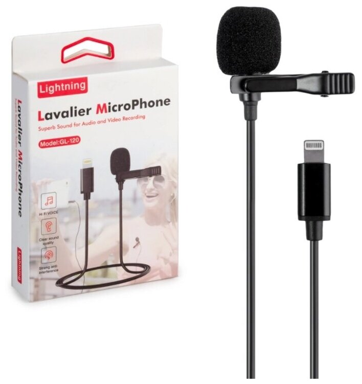 Всенаправленный микрофон петличный Professional Lavalier Microphone GL-120 Lightning / Портативный микрофон / Микрофон для видео роликов