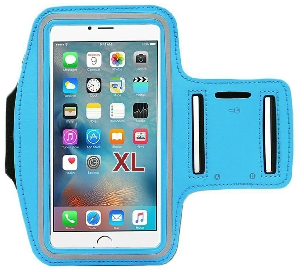 Спортивный чехол держатель для телефона на руку для бега большой размер XL до 6.7 дюймов голубой