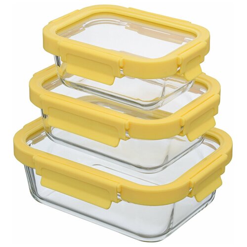 фото Набор из 3 прямоугольных контейнеров для еды желтый smart solutions