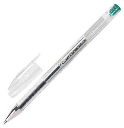 Ручка гелевая BRAUBERG "Jet", зеленая, корпус прозрачный, узел 0,5 мм, линия письма 0,35 мм, 141021 7 шт