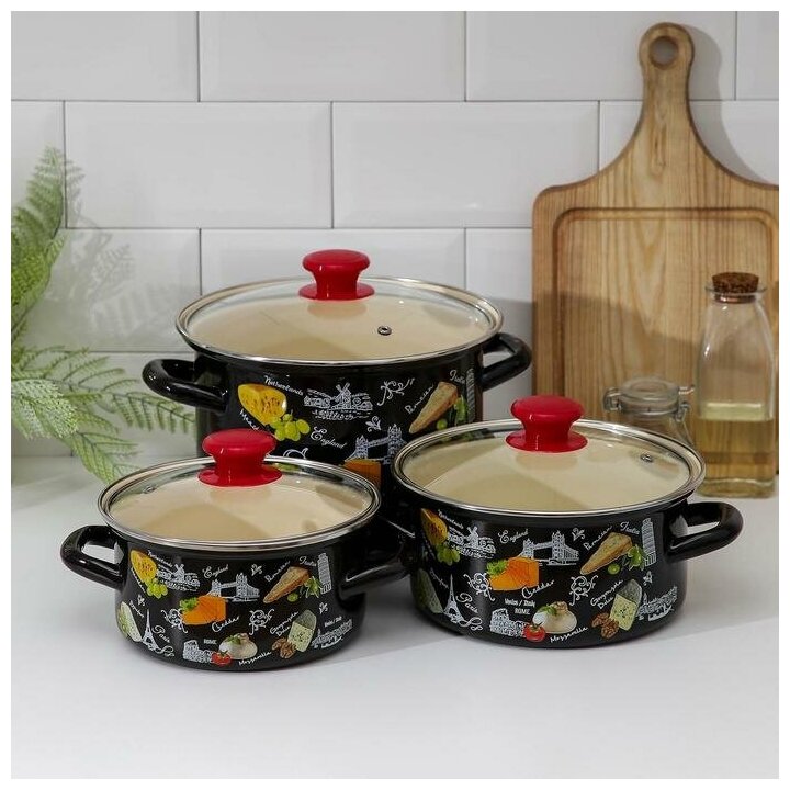 фото Керченская эмаль Набор кастрюль «Сыр 5-1 Экстра», 3 предмета: 1,5 л, 2,3 л, 5 л, стеклянные крышки